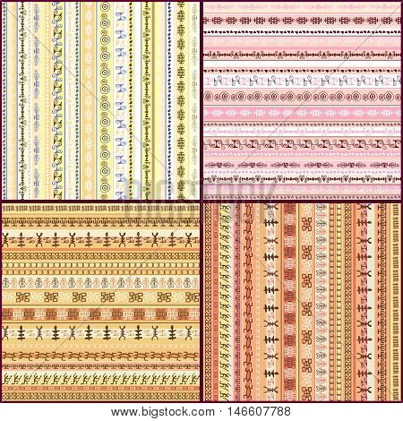 Set of colorful ethnic seamless pattern design with strips. Vector illustration. African motive background