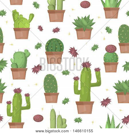Cactus seamless pattern vector background. Summer print green art graphic cactus pattern design plant garden vector. Desert botanical flower cactus seamless pattern nature design.