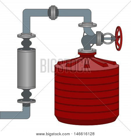 Infographics scheme with liquid, water tank and pipes. Vector illustration