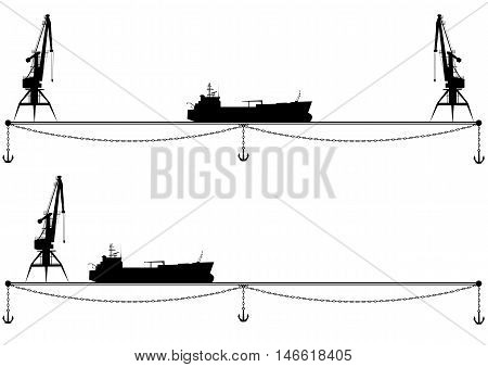 set of vector borders with crane anchor and ship in black and white