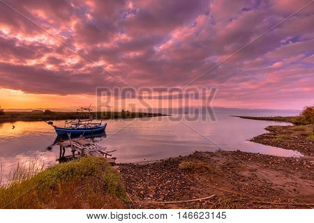 Fishing Boat Sunrise Lesvos