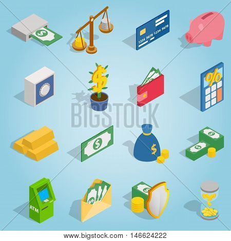 Isometric bank icons set. Universal bank icons to use for web and mobile UI, set of basic bank elements vector illustration