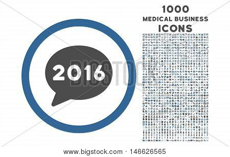 2016 Message rounded vector bicolor icon with 1000 medical business icons. Set style is flat pictograms, cobalt and gray colors, white background.