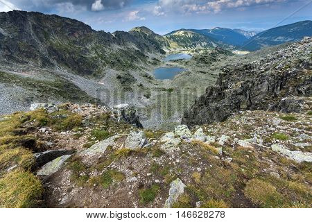 Panoramic view to Musalenski lakes from Musala Peak, Rila mountain, Bulgaria
