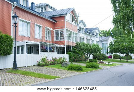 Naantali, Finland - 06 July , 2015: Cloudy Summer Day On The Historic Quarter Of Naantali