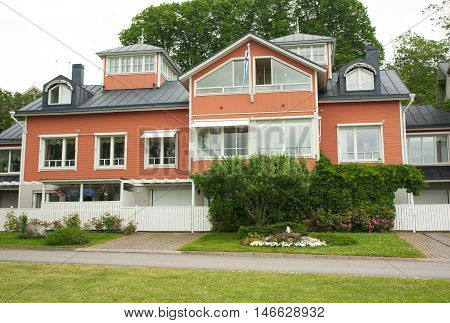 Naantali, Finland - 06 July , 2015: Cloudy Summer Day On The Historic Quarter Of Naantali