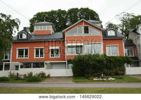 Naantali, Finland - 06 July , 2015: Cloudy Summer Day On The Historic Quarter Of Naantali