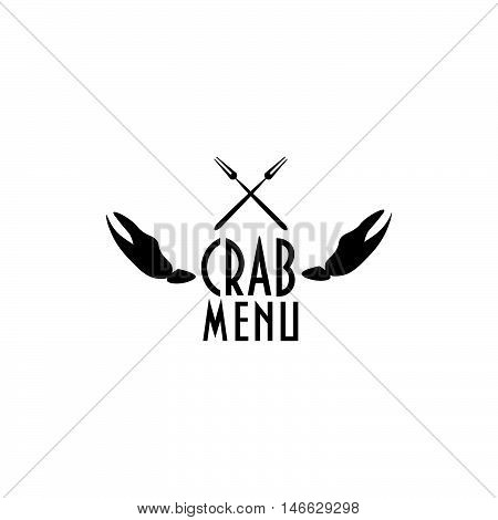 Vintage styled label two with crab claws and two crab forks could be used as seafood restaurant menu cover template, crab festival menu element, site icon, seafood menu symbol etc.