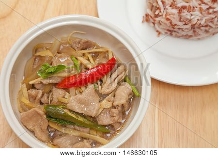 Green curry beef in coconut milk with rice is Thai food spicy taste.
