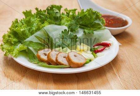 Vietnamese Meatball Wraps is vietnam food. Vietnamese cuisine encompasses the foods and beverages of Vietnam