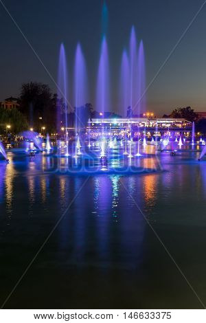 Amazing Night photo of Singing Fountains in City of Plovdiv, Bulgaria