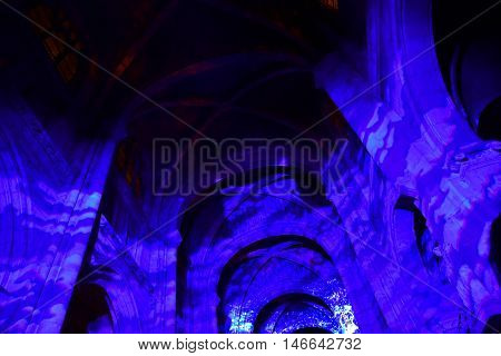Poissy; France - august 20 2016 : sound and light show in the collegiate church