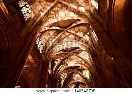 Poissy; France - august 20 2016 : sound and light show in the collegiate church