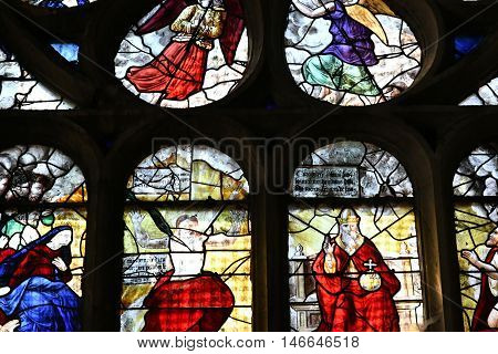 Buchy France - june 23 2016 : stained glass window in the Notre Dame church