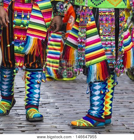 Cusco - Peru - June 06, 2016 : Peruvian Dancers At The Parade In Cusco. People In Traditional Clothe