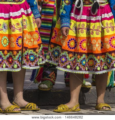 Cusco - Peru - June 06, 2016 : Peruvian Dancers At The Parade In Cusco. People In Traditional Clothe