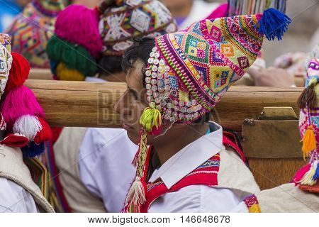 Cusco - Peru - June 06, 2016 : Peruvian Dancers At The Parade In Cusco. People In Traditional Clothe