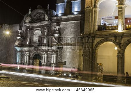 Arequipa, Peru - May 06, 2016: Colonial Houses On Plaza De Armas Square In Arequipa, Peru