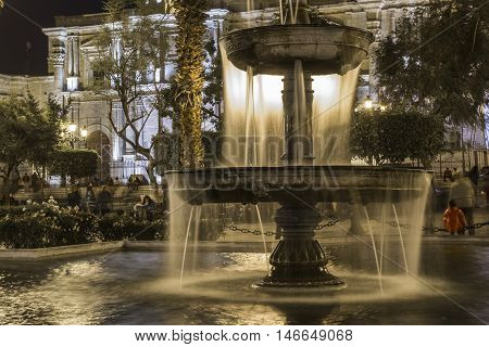 Arequipa, Peru - May 06, 2016: Colonial Houses On Plaza De Armas Square In Arequipa, Peru