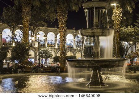 Arequipa, Peru - May 06, 2016: Colonial Houses On Plaza De Armas Square In Arequipa, Peru