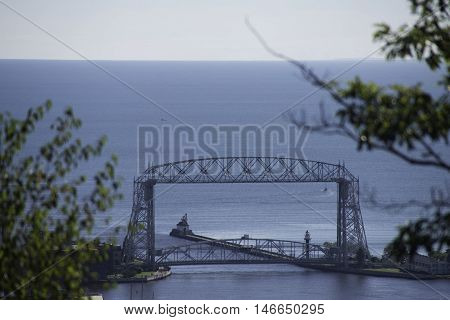 Bridge in Duluth Minnesota with Lake Superior.