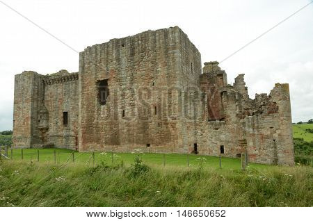 An exterior view of the ruins of Crichton castle