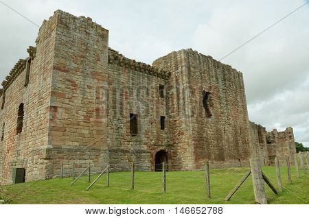 An exterior view of the ruins of Crichton Castle