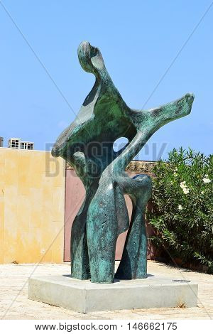 TEL AVIV, ISRAEL - August 24, 2016: modern bronze sculpture by Eli Llan, israeli sculptor in the Old City of Jaffa on august 24, 2016 Tel Aviv, Israel
