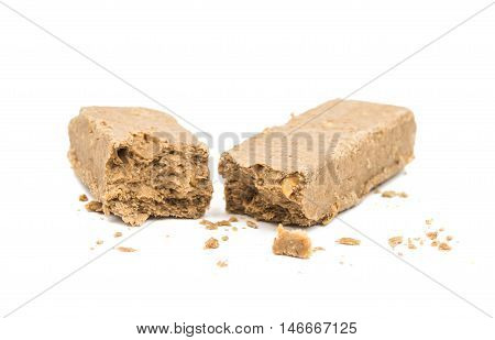 halva snack, sugar on a white background