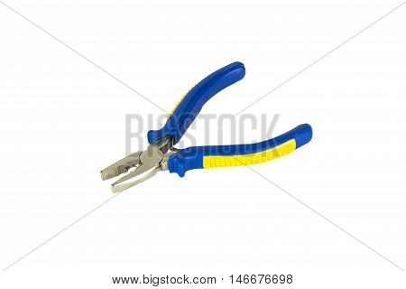 Blue Pliers isolated on a white background.