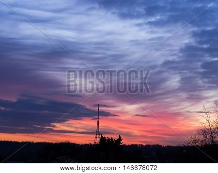 Crystal Palace transmitting station at dusk, Bromley, London, UK