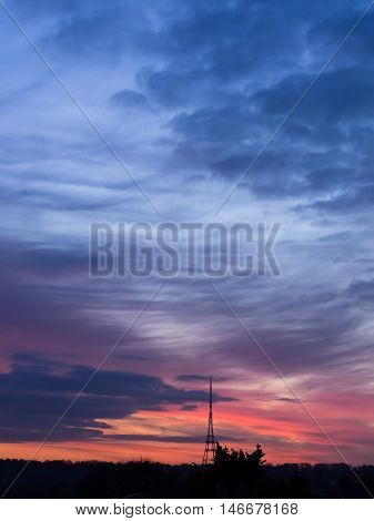 Crystal Palace transmitting station at dusk, Bromley, London, UK