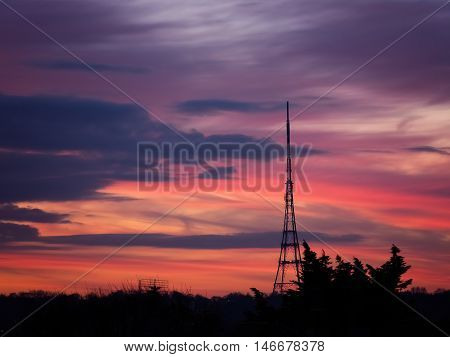 Crystal Palace transmitting station at dusk, Bromley, London, UK