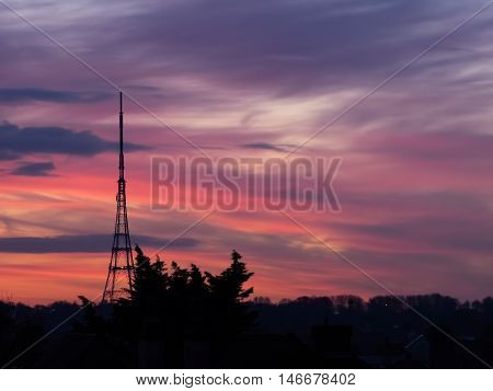 Crystal Palace transmitting station at dusk, Bromley, London, UK