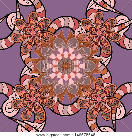 Seamless pattern in Zen-doodle or Zen-tangle style in beige lilac brown.