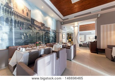 MOSCOW - JULY 2014: Interior of the modern Italian cafe "DE MARCO"