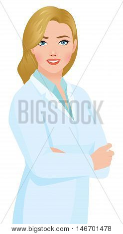 Stock vector illustration of a portrait of a smiling beautiful woman doctor