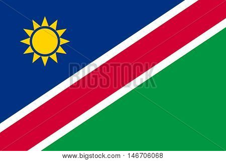 Flag of Namibia in correct size proportions and colors. Accurate official standard dimensions. Namibian national flag. African patriotic symbol banner element background. Vector illustration
