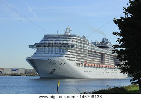 Velsen The Netherlands - September 10th 2016: MSC Splendida a cruise ship owned and operated by MSC Cruises on North Sea Canal