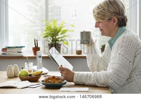 Senior Adult Drinking Water Mug Concept