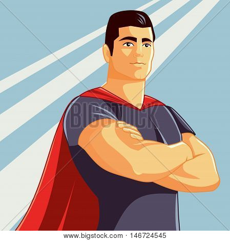 Superhero with Arms Crossed Vector Illustration in Comics Style