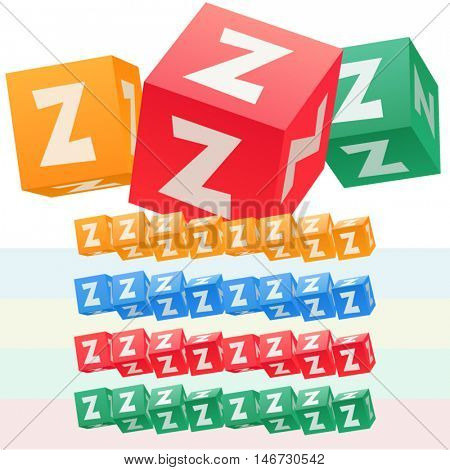 Vector set of children cube alphabet. Optional colorful graphic styles. Letter Z