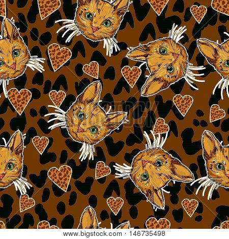 Red-headed cat pattern, cats vector seamless, background vector.