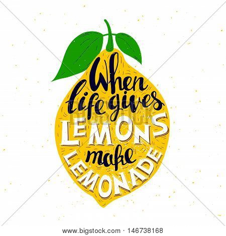 Hand drawn typography poster. Lemon on white background with inscription 