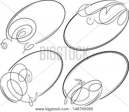 Beautiful set of 4 decorative oval vector frames.