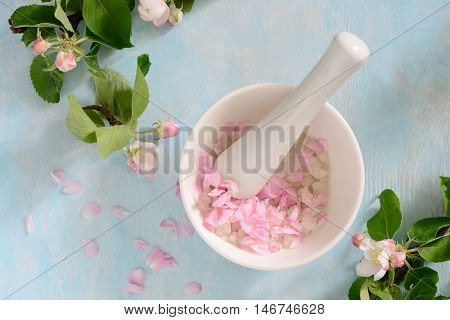 Homemade sea salt and spring bloom petals scrab