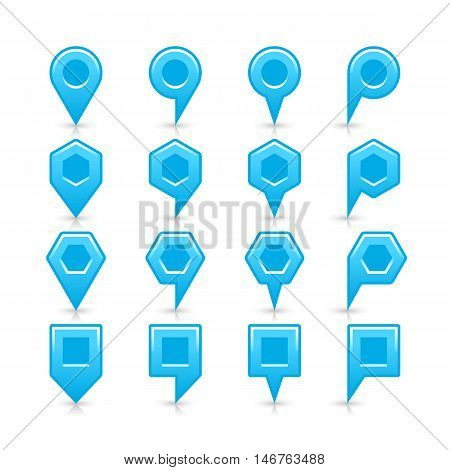 Flat blue color map pin sign location icon with gray shadow and reflection isolated on white background. Web design element save in vector illustration 8 eps