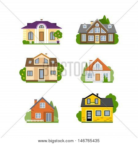 Isolated house set. Concept of real estate, property and ownership. Four different colorful houses.
