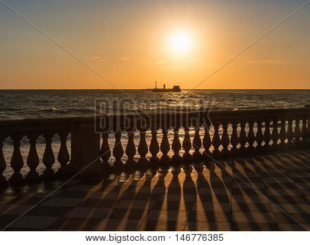Livorno' S Mascagni Terrace At Sunset, Tuscany, Italy