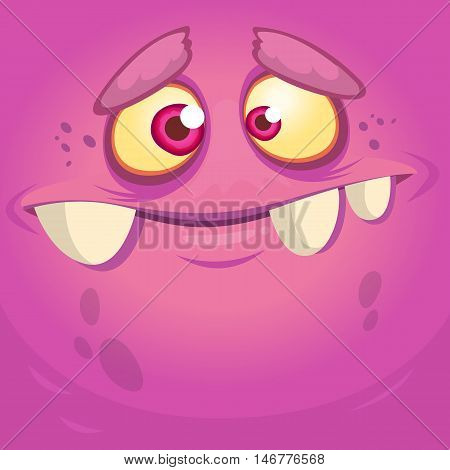 Cartoon monster face. Vector Halloween pink monster avatar